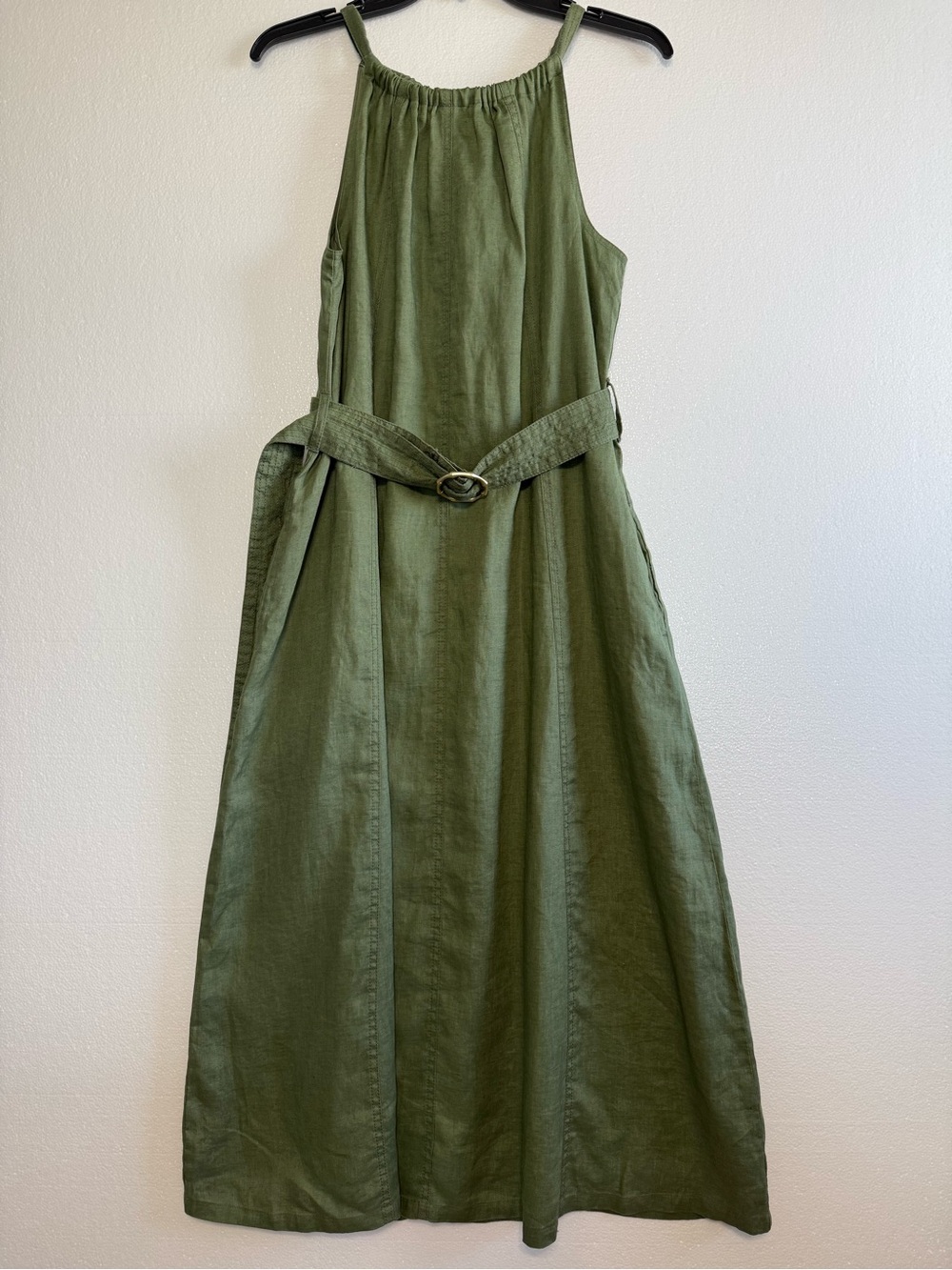 Tommy Bahama 100% Linen Dress Sleeveless Waist Belted Olive Green Size XS